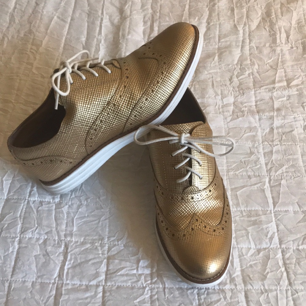 Cole Hann gold tie shoes